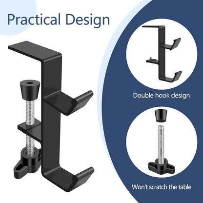 Desktop Hook Under-Table Handbag Hanger Wallet Hook Simple for Holiday Decoration Desktop Backpack Rack Headphone Hanger 2-Piece Pack Double Hook (Black)