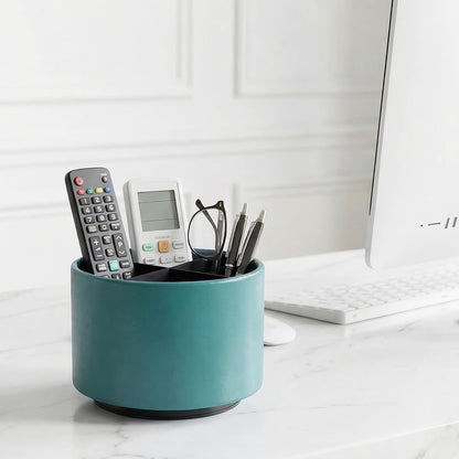 Round Leather Art Supply Organizer,Remote Control Holder,360 Degree Rotating,Multi-Functional Pencil Holder,4 Compartments Desktop Stationary Organizer(1-Fractal Flower) | Round - Colors C