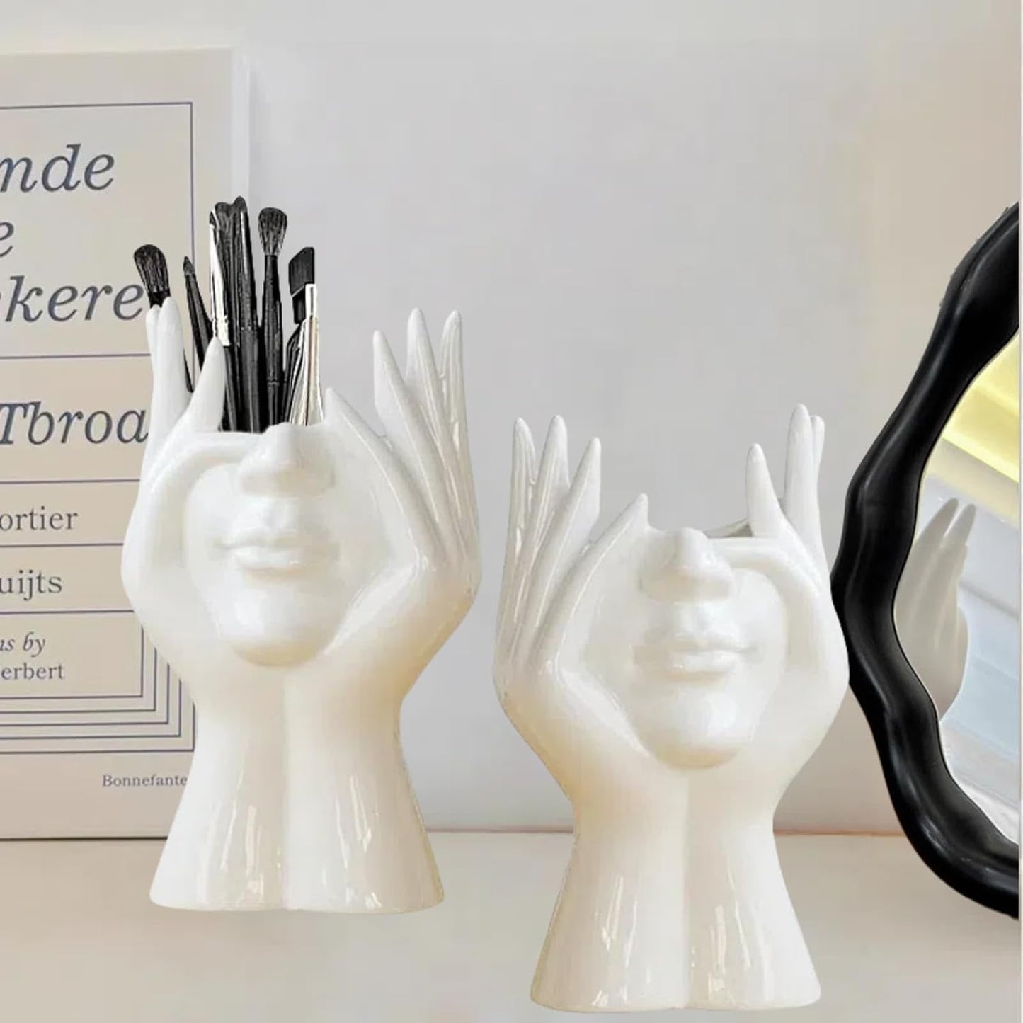 Paint Brush Holder,Ceramic Brush Organizer,Art Supply Organizer for desk,Small Flower Vase (White, Small)