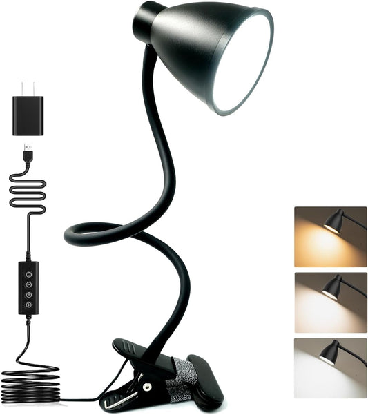 BOHON Clip on Light, 10W 38 LED Desk Lamp with Clamp, 5 Color 10 Brightness Auto Off Timer, Flexible Neck Clip Lamp, Desk Lights for Office Home Bed Bedside Reading, Bright Yellow