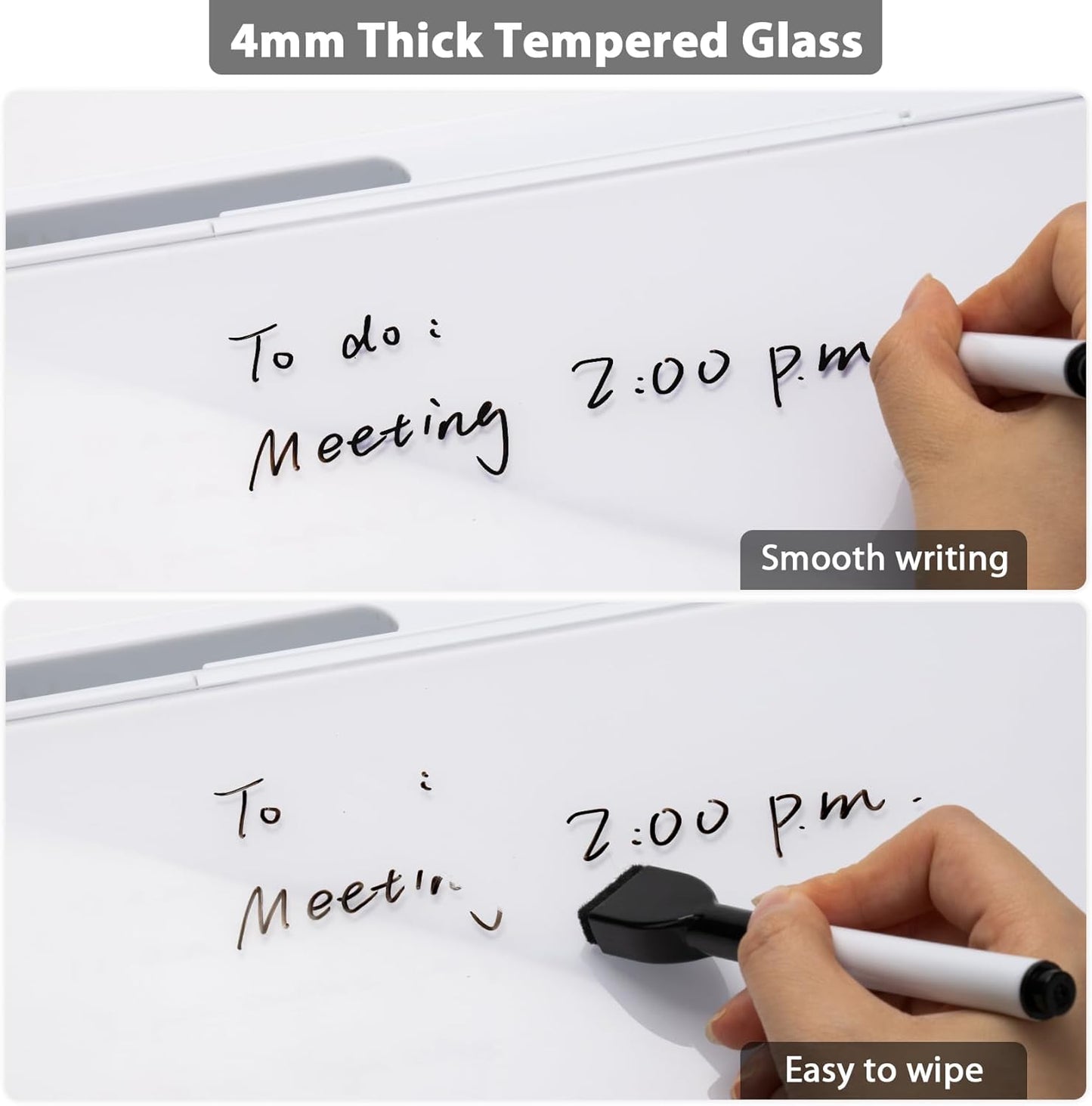 Varhomax Glass Desk Buddy Whiteboard with Storage, Small Dry Erase Desktop White Board Caddy to-do List Memo Notepad for Office, School and Home Office Supplies (Black)