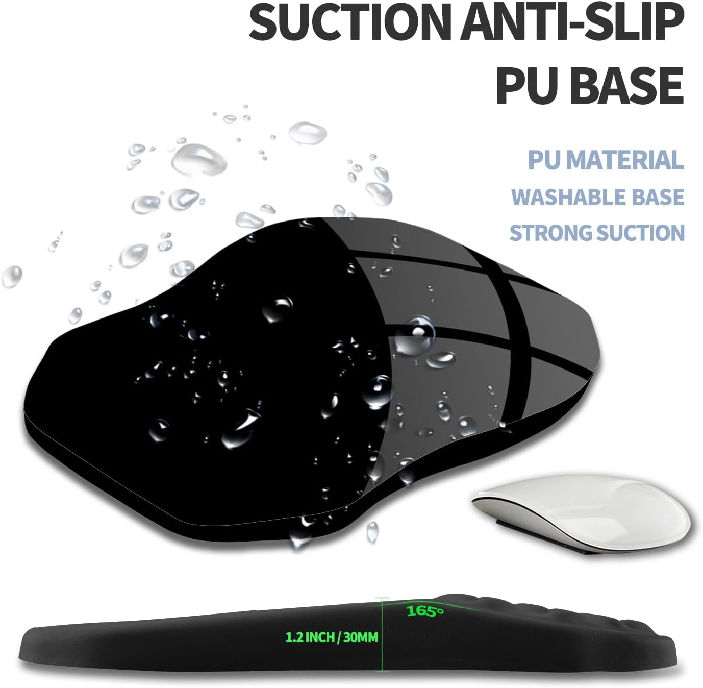 Ergonomic Raised Mouse Pad Wrist Support with Bilateral Slope Memory Foam Mousepad for Wrist Rest and Carpal Tunnel Pain Relief 11.8x7.9〃 Black