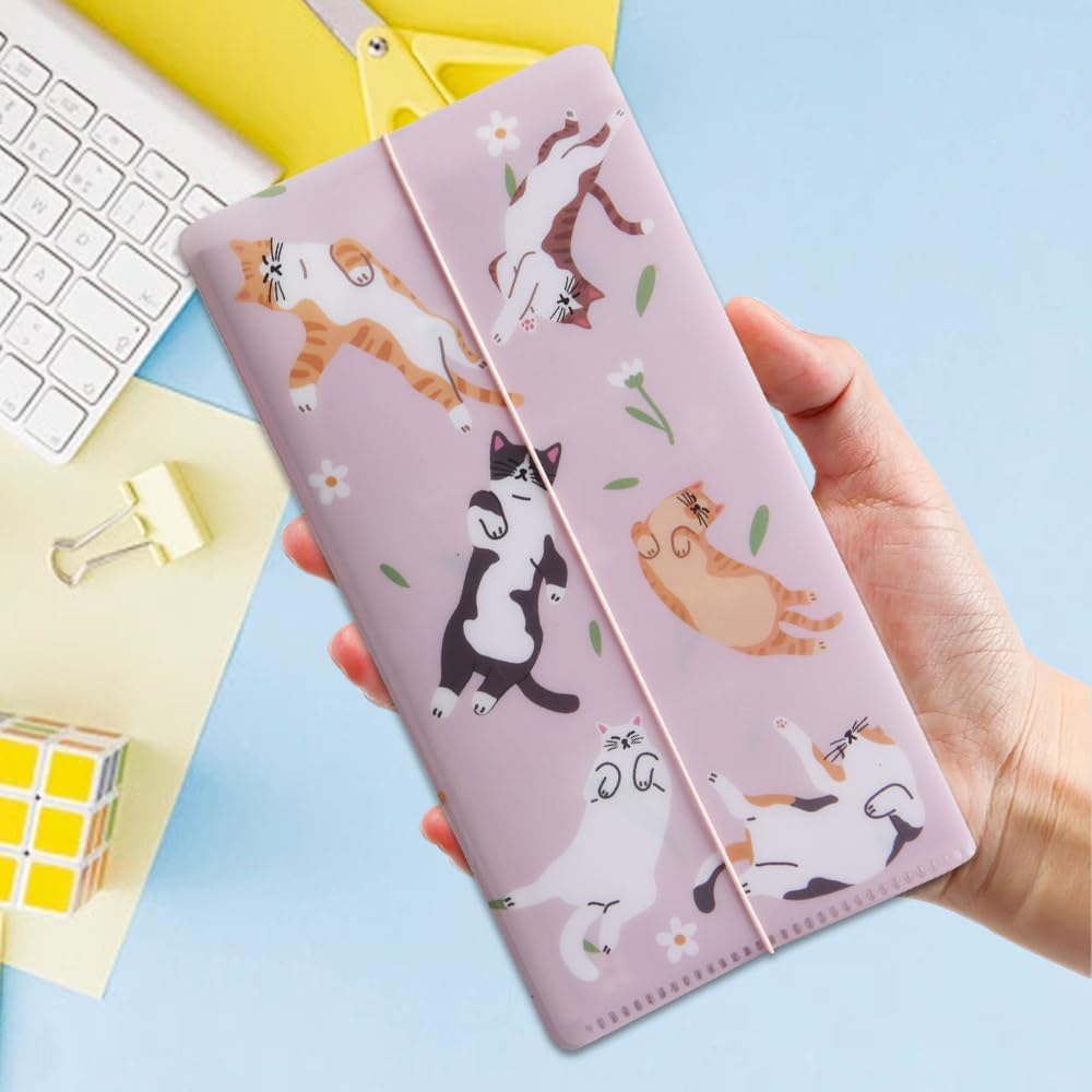 qianshan Travelers Notebook Inserts with PVC Sleeve,Undated Weekly Planner,Weekly To Do List Notepad,TN Journal,30 Sheets,8.5" x 4.7",Pocket Travelers Notebook for Journals,Diaries,Planners,Pink Cat