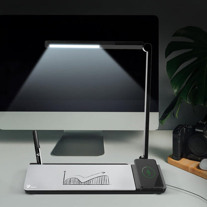 TOWON LED Desk Lamp with Charging Pad and Dry Erase Whiteboard - Adjustable 2 Level Light Touch Lamp, Eye-Caring Foldable Table Lamp with White Board Storage College Dorm Room Essentials, Black