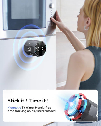 Ticktime Pomodoro Timer Cube, Custom Pomodoro, Pause & Resume, Silent, Vibrate & Adjustable Sound Alert, for ADHD, Task, Work, Study, 3/5/10/15/30/45/60min & Custom Countdown, Blue