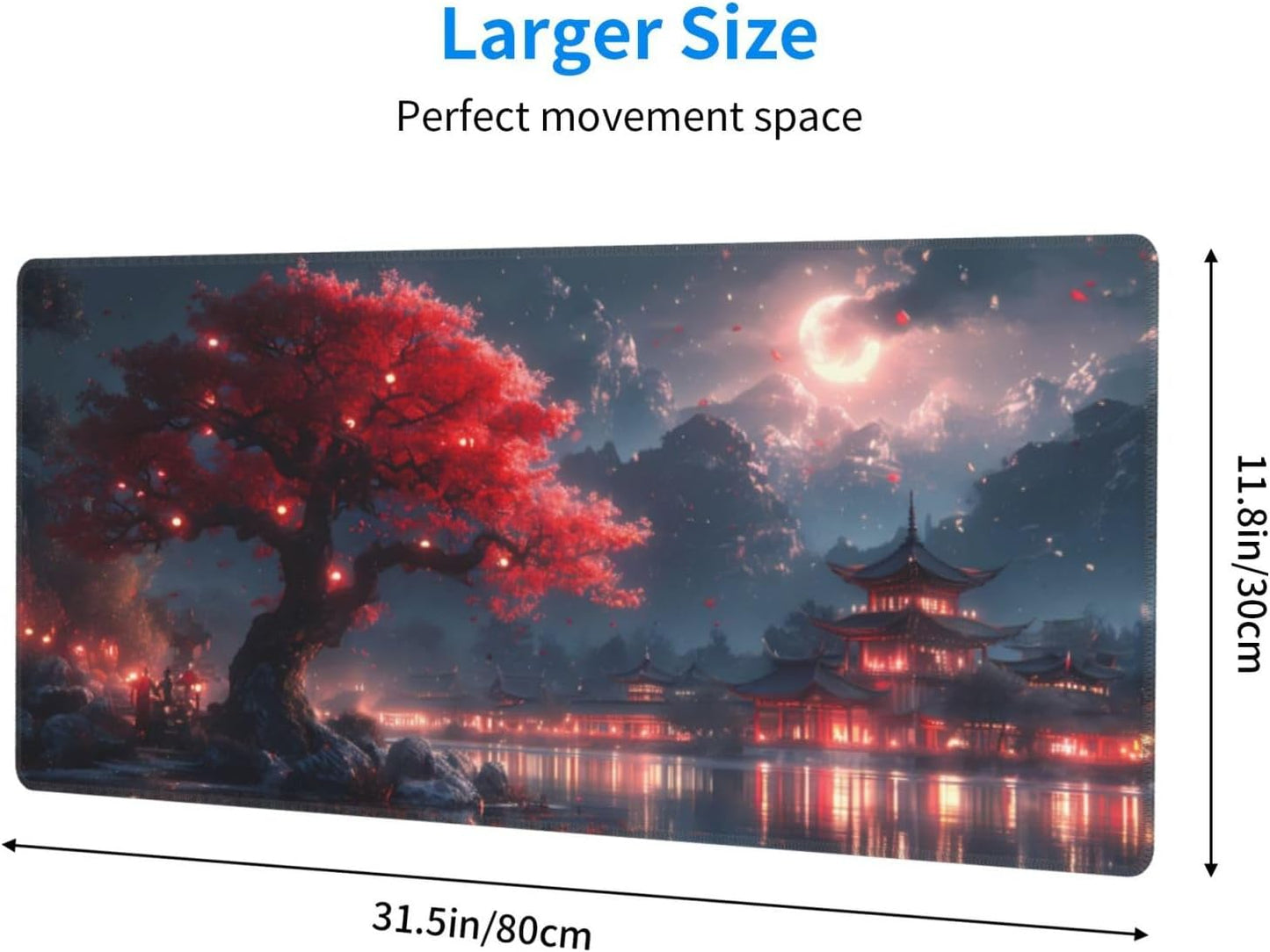 Japanese Mouse Pad, Large Japanese Desk Mat, XL Anime Gaming Keyboard Mat, Non-Slip Rubber Base, Big Extended Desk Protector for Home Office, 31.5”x11.8”