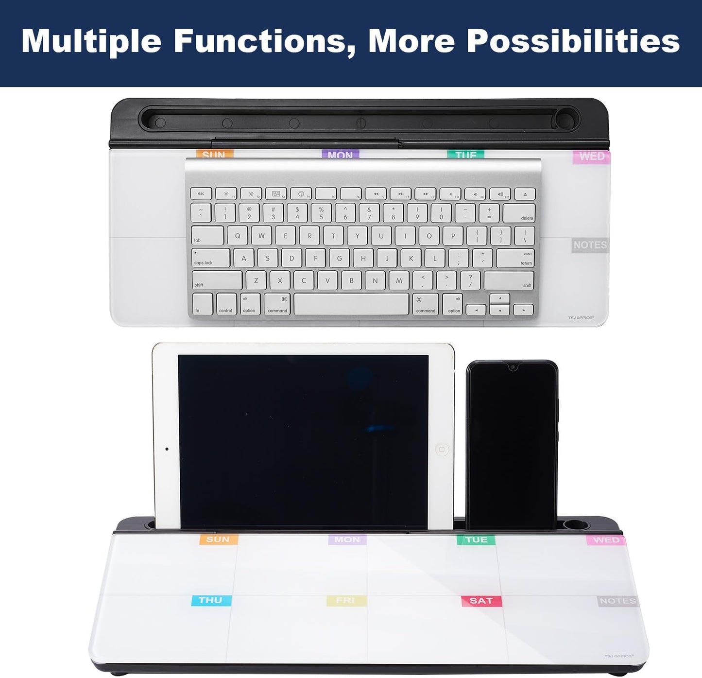 TSJ OFFICE Small Desktop Whiteboard -Glass Dry Erase Board Computer Keyboard Stand White Board Surface Pad with Drawer, Desk Organizers with Accessories for Office, Home, School Supplies - White