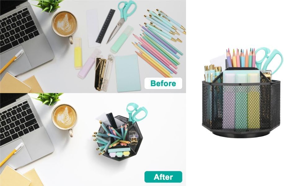 Exerz Desk Organiser/Mesh Desk Tidy Candy/Pen Holder/Multifunctional Organiser 360 Rotating