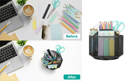 Exerz Desk Organiser/Mesh Desk Tidy Candy/Pen Holder/Multifunctional Organiser 360 Rotating