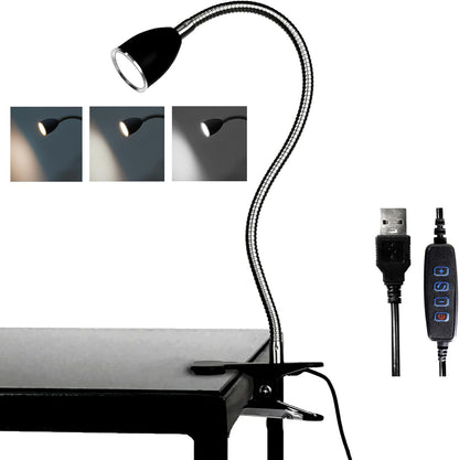 Desk lamp Eye-Caring Table Lamps, 360°Rotation Gooseneck Clip on Lamp Reading Light Portable Reading Book Light Clamp Study Desk Lamps for Bedroom and Office Home Lighting (Black)