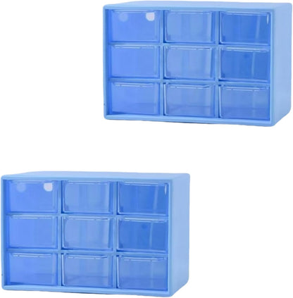 Feadily 2PCS Small Drawer Organizer for Desk, Desktop Drawer Organizer with 9 Clear Drawers, Plastic Desktop Storage Drawers 7.1 Inch x 3 .9 Inch x 4.7 Inch, White