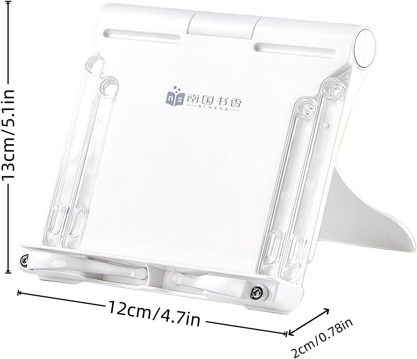 Travel Mini Book Holders for Reading Hands Free - Portable and Adjustable Book Stand for Reading, Two-in-one (Ideal for Light Books & Tablets – Not for Heavy Hardcovers | White)