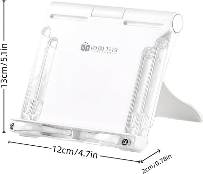 Travel Mini Book Holders for Reading Hands Free - Portable and Adjustable Book Stand for Reading, Two-in-one (Ideal for Light Books & Tablets – Not for Heavy Hardcovers | White)