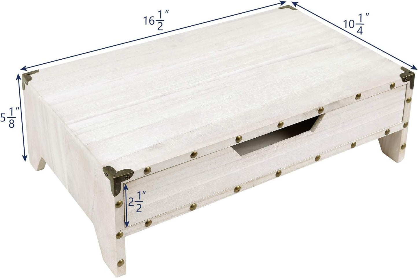 Ikee Design Wooden 2 Tier Monitor Stand with Drawer,Wood Desktop Stands for Laptop ,TV, Computer Riser,Wooden Clutter-Free Desk Storage Organizer,16 1/2 W x 10 1/4 D x 5 1/8 H in, White