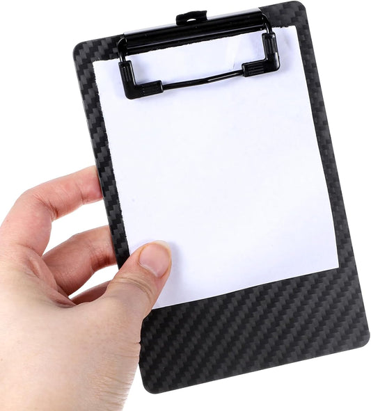 Small Clipboard 4x6Inch Mini Pocket Clipboard Memo Size for Note Taking, Ultra-Light Carbon Fiber with Storage Hanging Loop for Restaurants Work Nurse Office Supplies(Black)