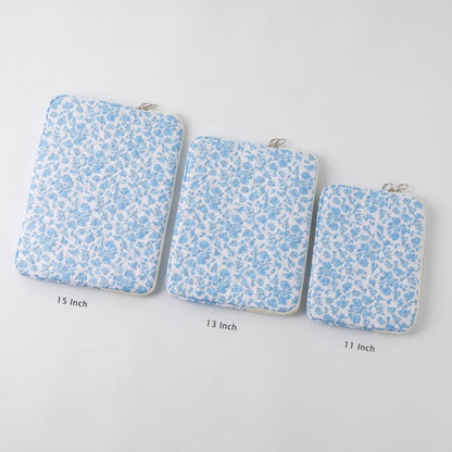 Puffy Laptop Sleeve 13 Inch Cute Quilted Laptop Protective Case Padded Floral Computer Sleeve for MacBook (A-Blue, 13 Inch)
