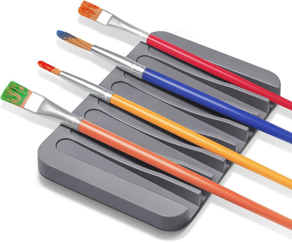 Vowcarol 2 Pcs Paint Brush Holder with 8 Slots, Washable Silicone Brush Rinse Cleaner, Paintbrush Organizer Display Stand -Grey