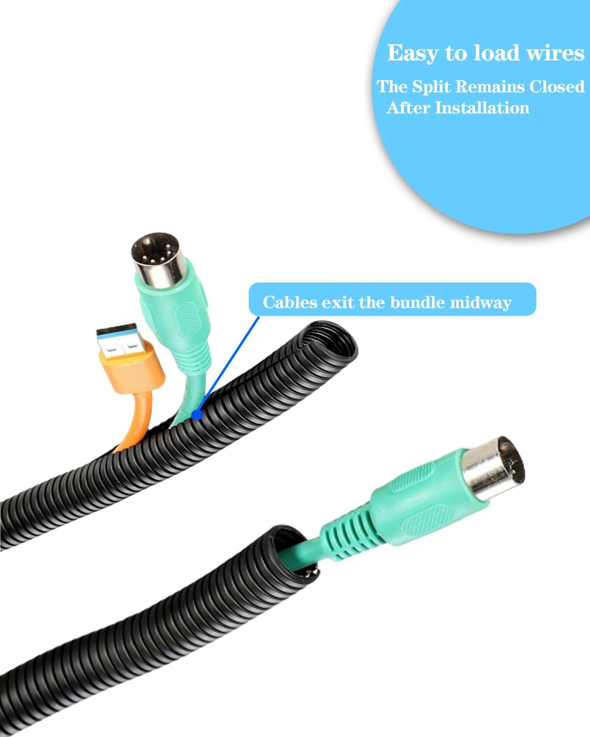 1/4 Inch Wire Loom Split Tubing - 16.5ft Cord Protector Electric Wires Covers, Automotive Wire Flexible Conduit, Plastic Wire Cover