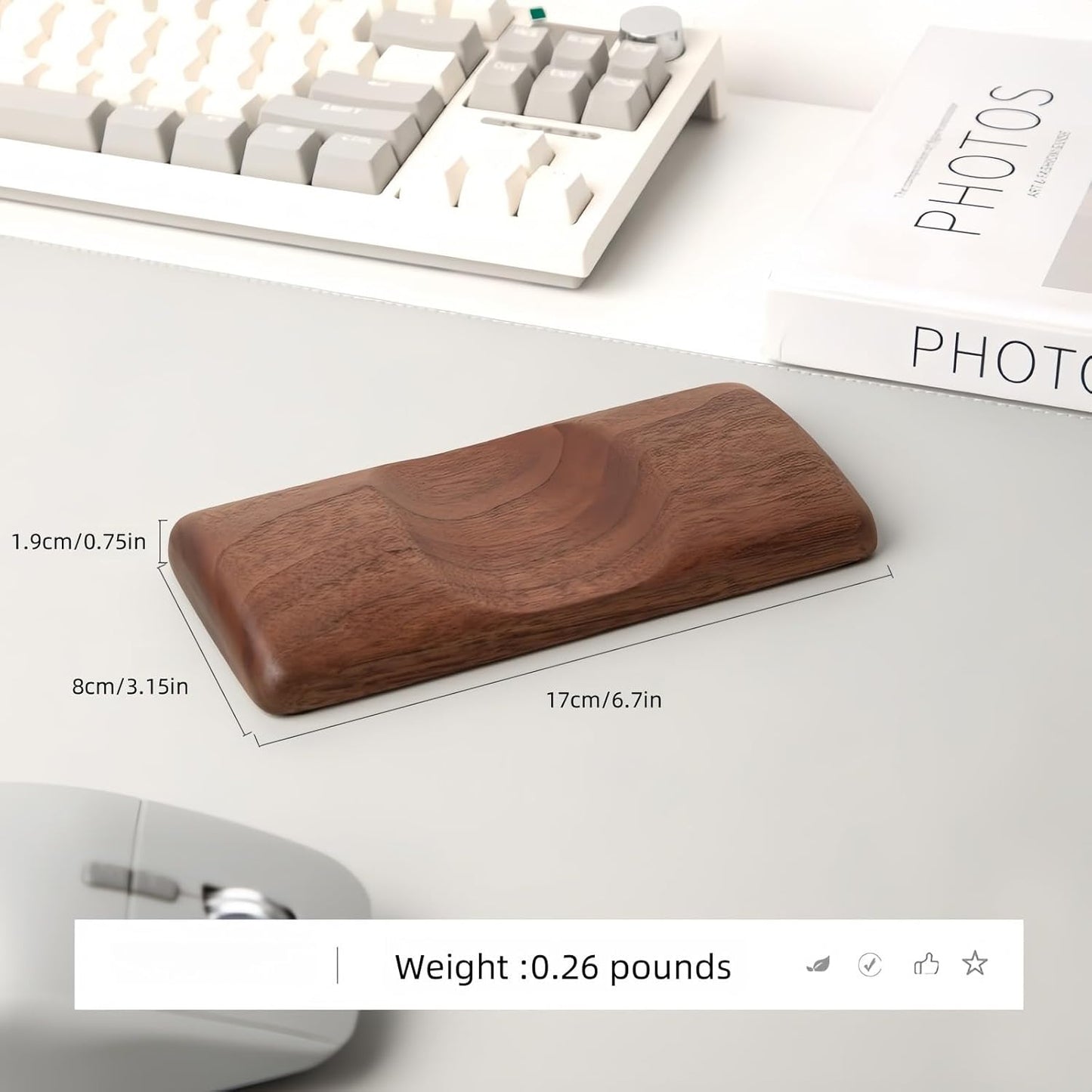 Walnut Wood Keyboard Wrist pad - Ergonomic Design for Wrist Fatigue Relief, Compatible with Most Keyboards & Laptops, Anti-Slip Base for Programmers & Gamers (Walnut Wood, 87 Key)