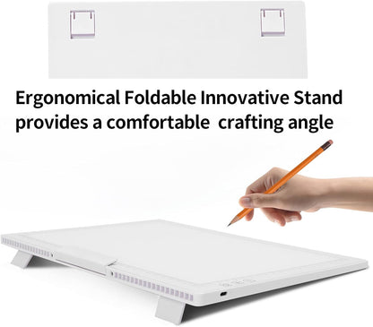A4 Wireless LED Light Pad with Carry Bag, Innovative Stand and Top Clip, TOHETO Rechargeable Light Box Stepless Dimmable and 6 Levels Brightness Cordless Light Board for Tracing Weeding Vinyl (Black)