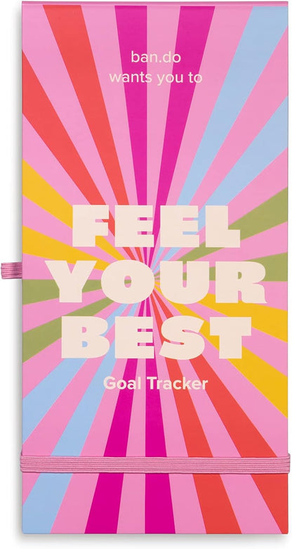 ban.do Good Intentions Goal and Habit Tracker Notepad, List Pad Includes 80 Perforated Sheets, Ink Pen Loop, and Elastic Band Closure, Feel Your Best (Pink)