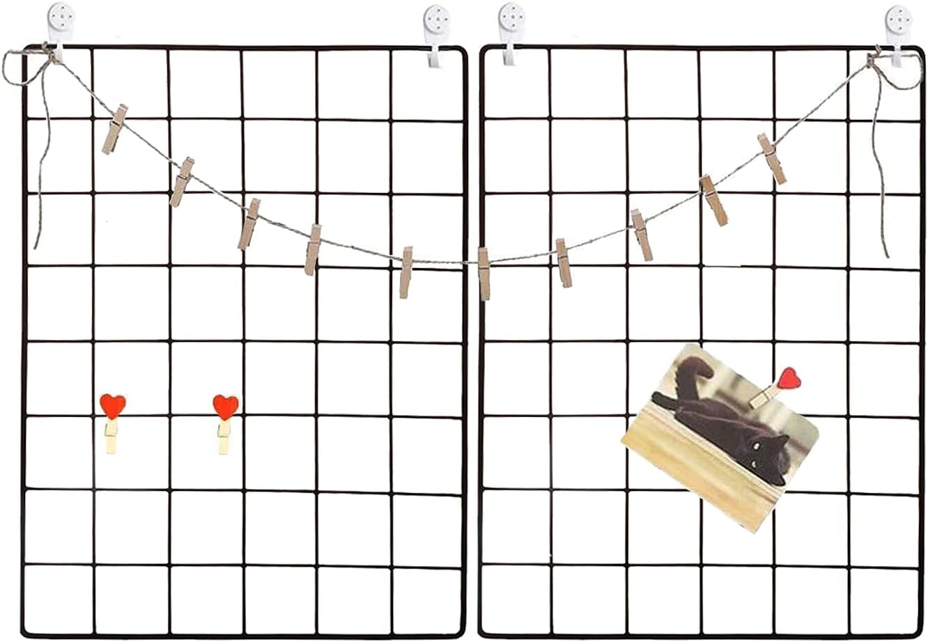 Wall Grid 2 Pack Wire Photo Grid Panels Black Memo Board Wall Organizer (black)