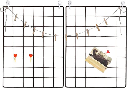 Wall Grid 2 Pack Wire Photo Grid Panels Black Memo Board Wall Organizer (black)
