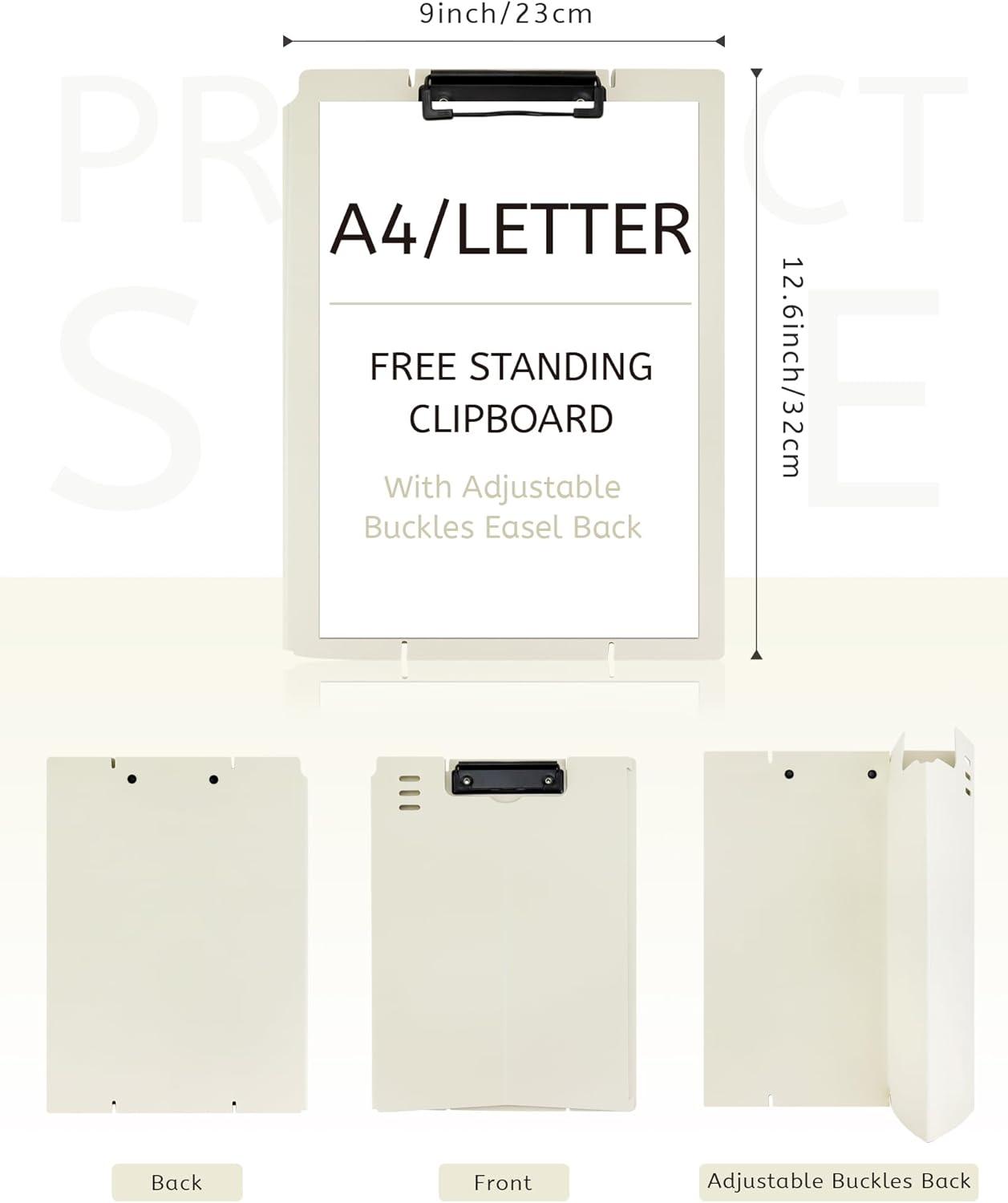 Free Standing Clipboard and Desktop Stand with Adjustable Buckles Easel Back - Foldable Stand and Document Holder for School, Office and Business Use (9.37 x 12.6 inches) (Black)