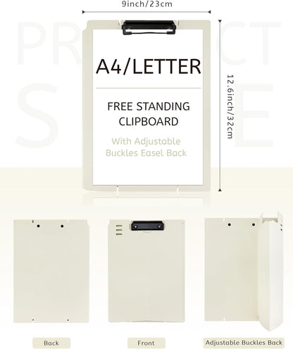 Free Standing Clipboard and Desktop Stand with Adjustable Buckles Easel Back - Foldable Stand and Document Holder for School, Office and Business Use (9.37 x 12.6 inches) (Black)