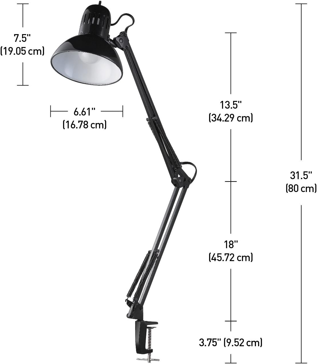 Globe Electric 12641 Architect 32" Swing-Arm Clamp-On Lamp, Black Architect, Finish, LED Bulb Included