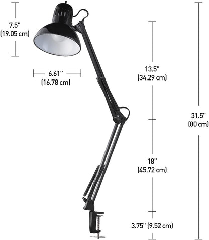 Globe Electric 12641 Architect 32" Swing-Arm Clamp-On Lamp, Black Architect, Finish, LED Bulb Included