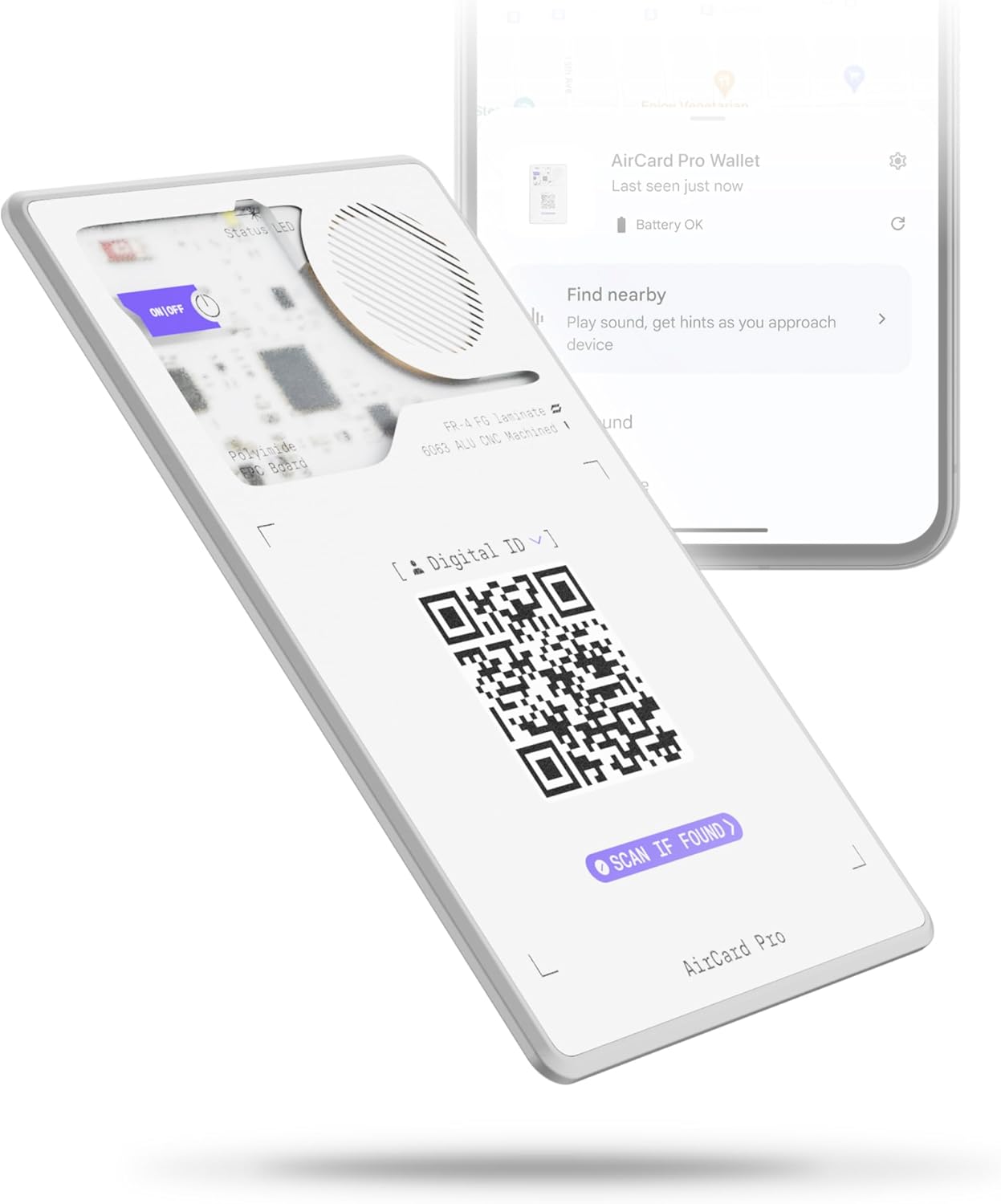 Rolling Square AirCard Pro - Android Find Hub only – Bluetooth Tracker Card, Wireless Charging, Digital ID, Anti-Loss Wallet Tracker – Smart Locator, White