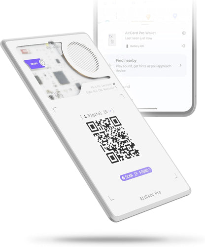 Rolling Square AirCard Pro - Android Find Hub only – Bluetooth Tracker Card, Wireless Charging, Digital ID, Anti-Loss Wallet Tracker – Smart Locator, White