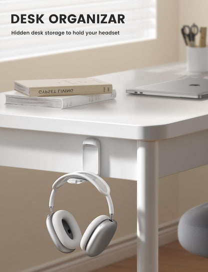 Lamicall Headphone Stand, Sticky Headset Holder - [Foldable & Compact] Headphone Holder Hook Mount, Adhesive Hanger Clip Under Desk, Earphone Clamp for Airpods Max, HyperX, Sennheiser, Black