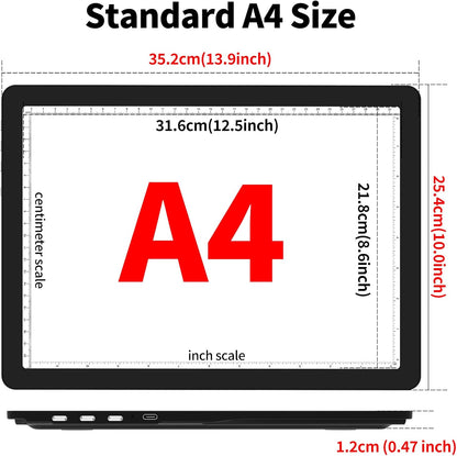 TOHETO Rechargeable A4 Light Board with Stand, Super Bright Magnetic Light Pad with Side Buttons, Wireless Light Box for Tracing and Drawing, Cordless LED Light Table for Diamond Painting, Sketching
