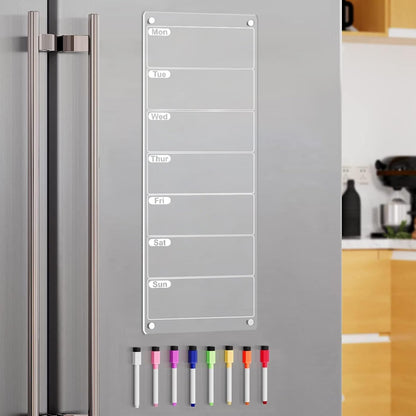 Magnetic Weekly Planner for Fridge 6"x17" Weekly Menu Magnet Fridge Dry Erase Board to Do/Grocery/Shopping List/Chore Chart 8 Markers