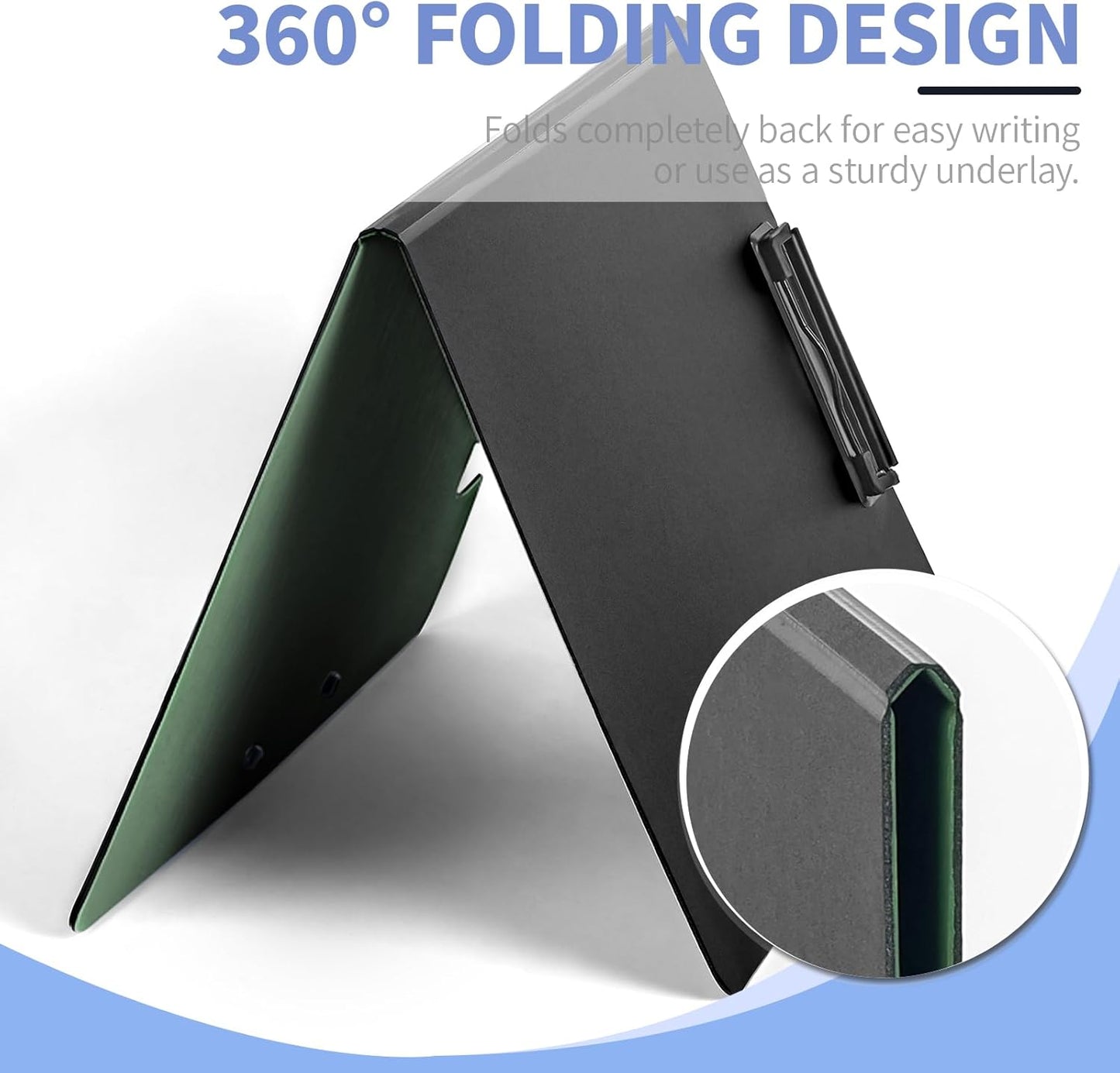 Clipboard Folder, with Dual Metal Clips, Embossed-Texture, Folding 360° Rotating, Nursing Clipboard for Letter and A4, Pen Holder (Green, 1)