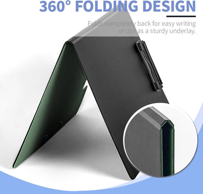 Clipboard Folder, with Dual Metal Clips, Embossed-Texture, Folding 360° Rotating, Nursing Clipboard for Letter and A4, Pen Holder (Green, 1)