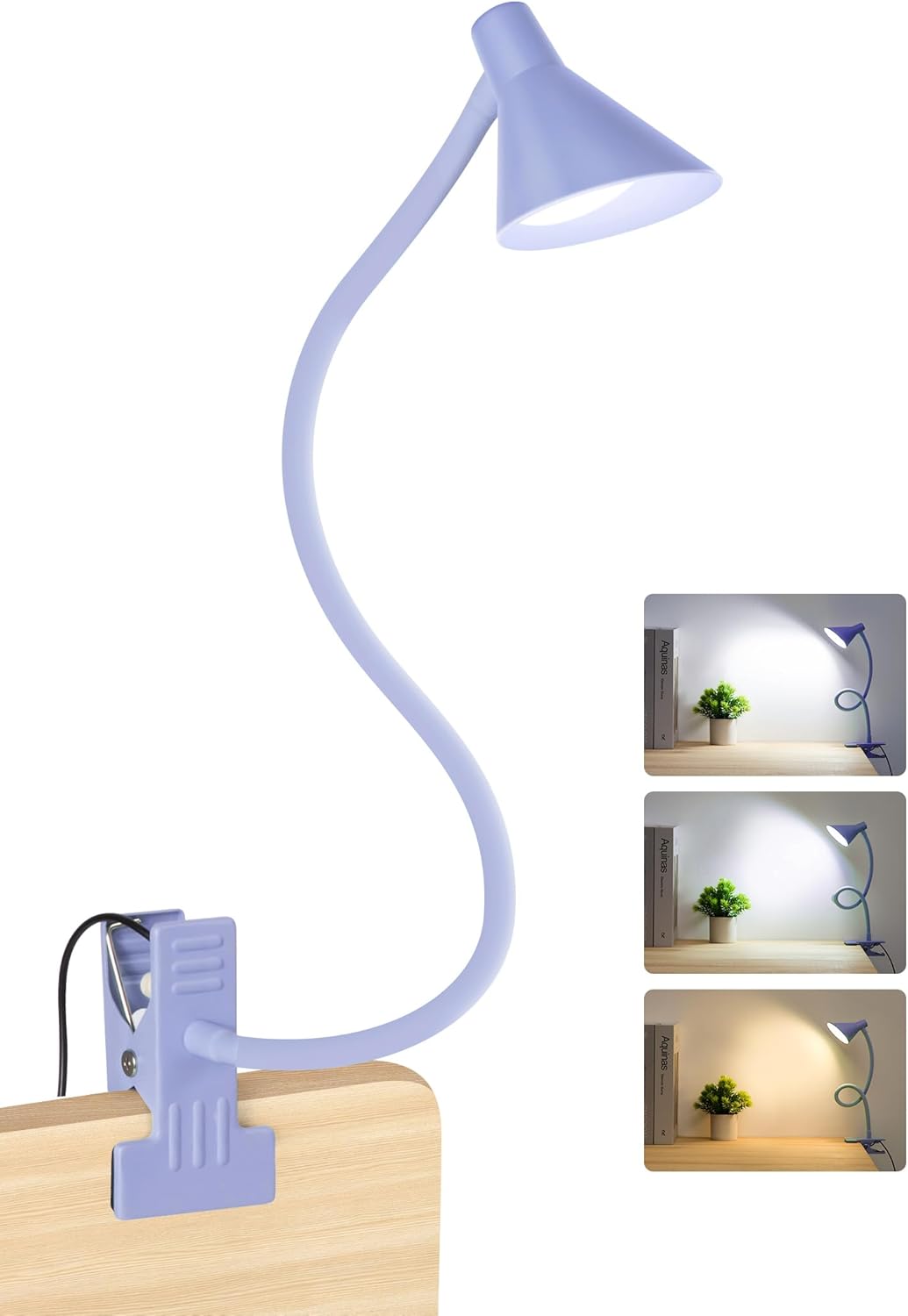 Clip on Light LED Reading Light for Books in Bed, Eye Care Dimmable Reading Lamp 3 Color & 10 Brightness Levels Flexible Clip on Lamp Reading Light for Bed Headboard Bedside Dorm Desk Table - Black