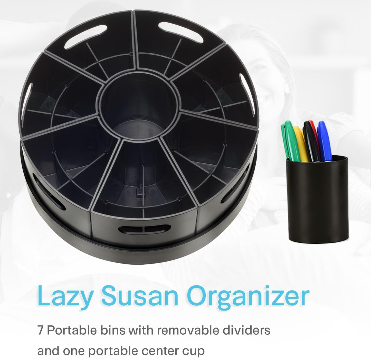8.6" Desk Art Supply Organizer for Kids – Compact Rotating Lazy Susan Art Caddy with Dividers for Crayons, Markers & Pencils, Classroom Storage for Teachers Students Homeschool