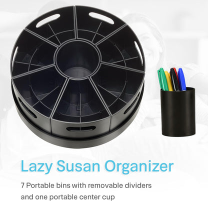 8.6" Desk Art Supply Organizer for Kids – Compact Rotating Lazy Susan Art Caddy with Dividers for Crayons, Markers & Pencils, Classroom Storage for Teachers Students Homeschool