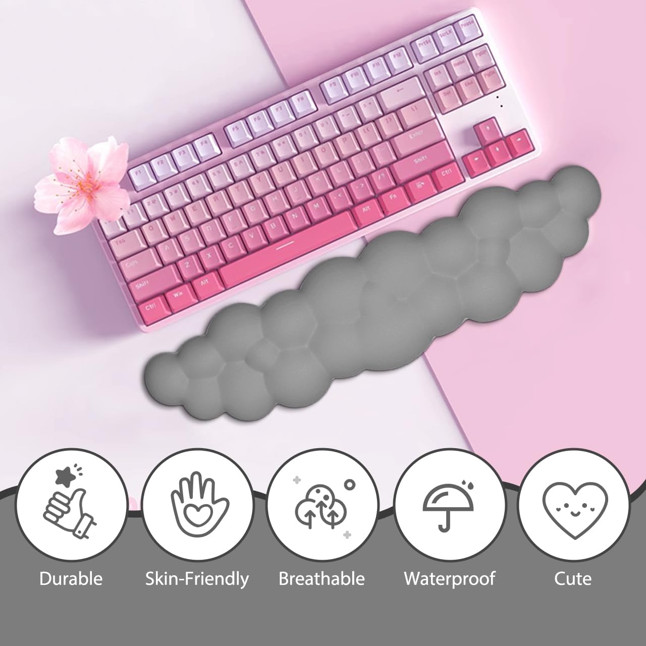 JIKIOU Upgrade Leather Cloud Keyboard Wrist Rest, Cloud Wrist Rest with Non-Slip PU Base, Comfortable Memory Foam Wrist Rest for Computer Laptop Mac Gaming Office and Pain Relief Christmas Wish Gift