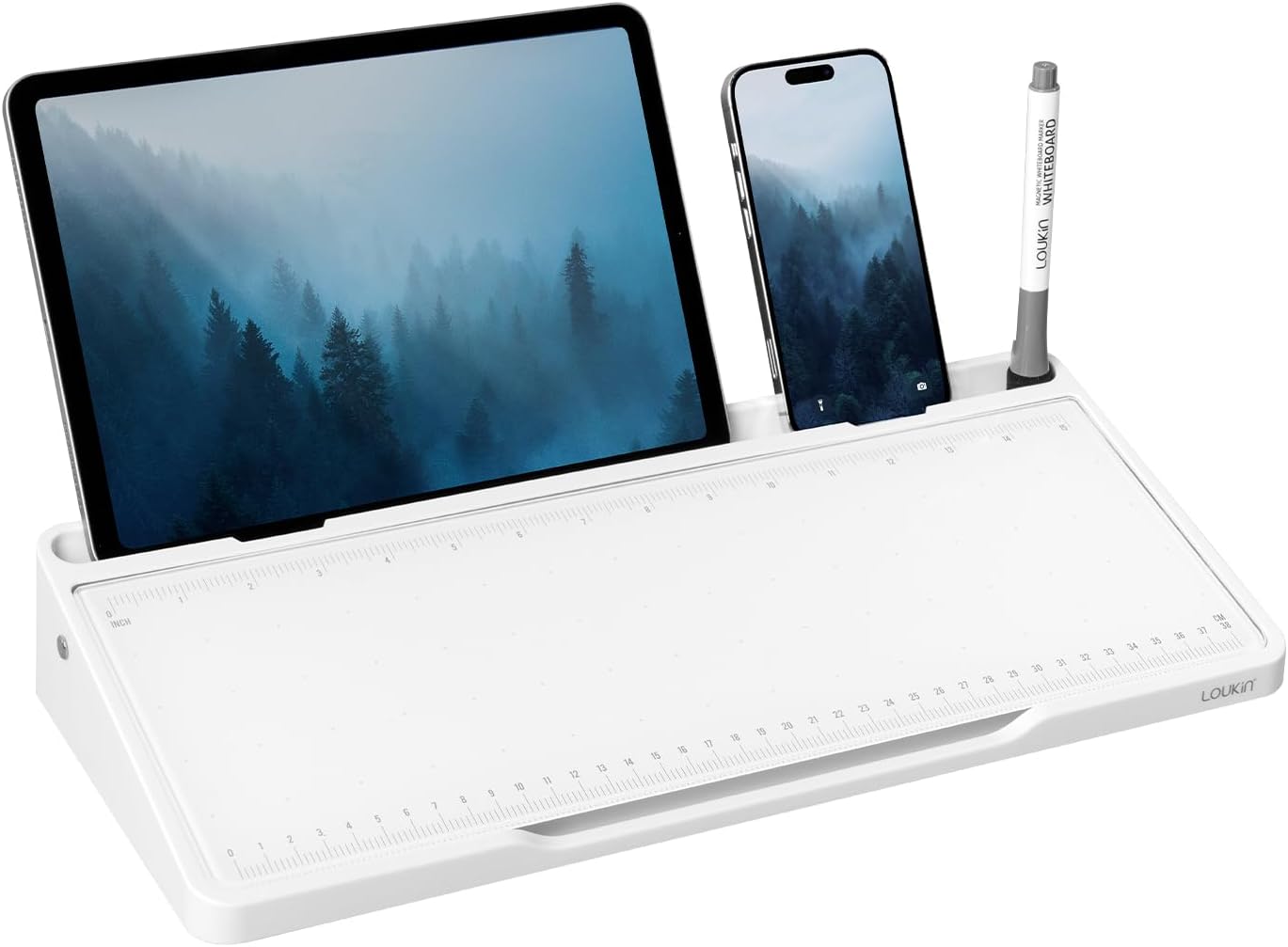 LOUKIN Glass Desktop Whiteboard, 15.3" x 5.6" Dry Erase Desk Board with Dotted and Graduated Surface, Desktop Buddy, Great for Design and Drawing, 3 Markers and 1 Dry Erase Eraser Included (Purple)