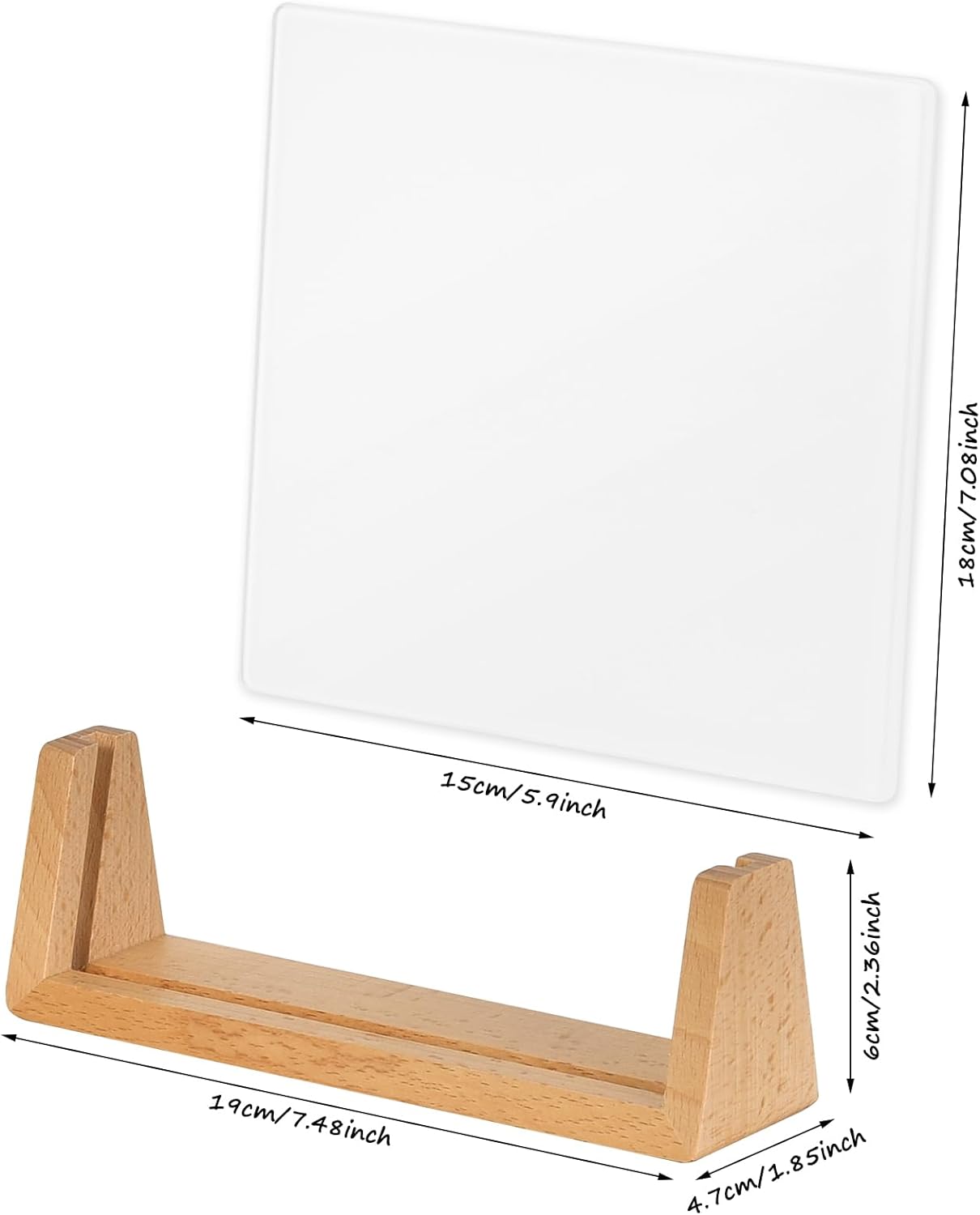 Desktop Glass Whiteboard with Walnut Wood Base,Small Dry Erase Board, Black Writing Note Pad, Desk White Board,Glassboard for Tabletop Display(Walnut Base,Glass)