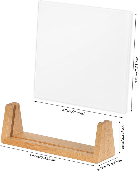 Desktop Glass Whiteboard with Walnut Wood Base,Small Dry Erase Board, Black Writing Note Pad, Desk White Board,Glassboard for Tabletop Display(Walnut Base,Glass)