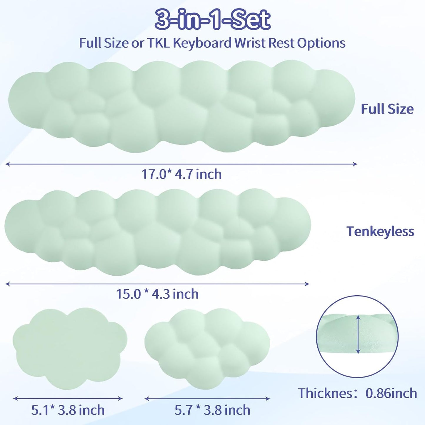 Sushret Cloud Wrist Rest Keyboard, Cloud Keyboard Wrist Pad Set with PU Leather Memory Foam, Cute Arm Rest for Palm Support, PC/Gaming Desk Accessories/Office Setup/Computer Hand Cushion - White