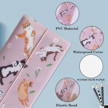 qianshan Travelers Notebook Inserts with PVC Sleeve,Undated Weekly Planner,Weekly To Do List Notepad,TN Journal,30 Sheets,8.5" x 4.7",Pocket Travelers Notebook for Journals,Diaries,Planners,Pink Cat