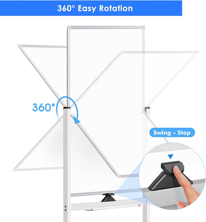 maxtek Magnetic Mobile White Board, 40 x 24 Double Sided Dry Erase Board Rolling Whiteboard, Aluminum Frame Standing Whiteboard on Wheels for Home Office Classroom (40 x 24 Black)