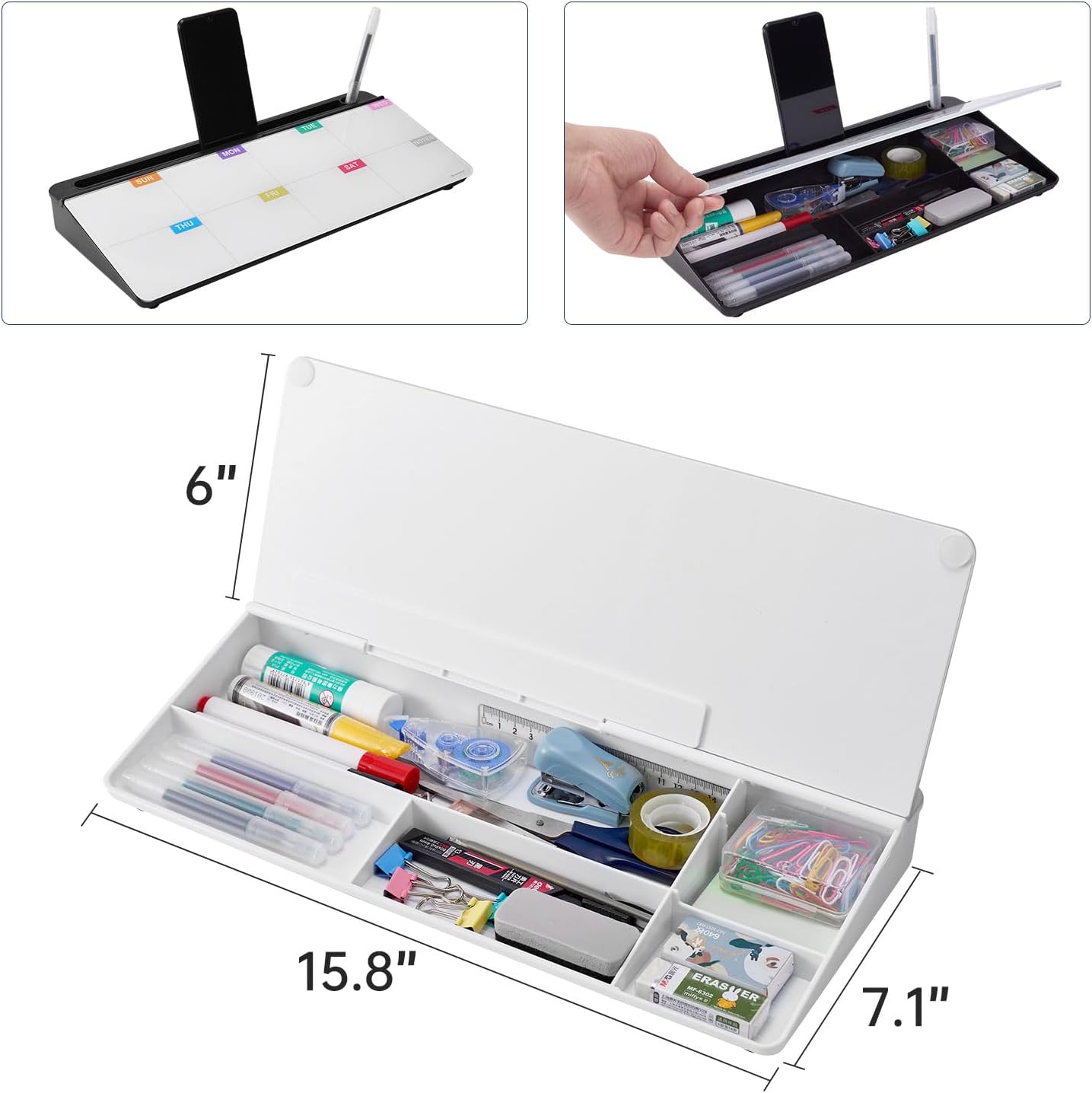 TSJ OFFICE Small Desktop Whiteboard -Glass Dry Erase Board Computer Keyboard Stand White Board Surface Pad with Drawer, Desk Organizers with Accessories for Office, Home, School Supplies - White