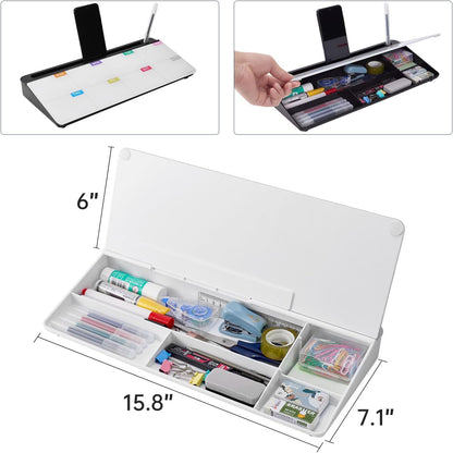 TSJ OFFICE Small Desktop Whiteboard -Glass Dry Erase Board Computer Keyboard Stand White Board Surface Pad with Drawer, Desk Organizers with Accessories for Office, Home, School Supplies - White